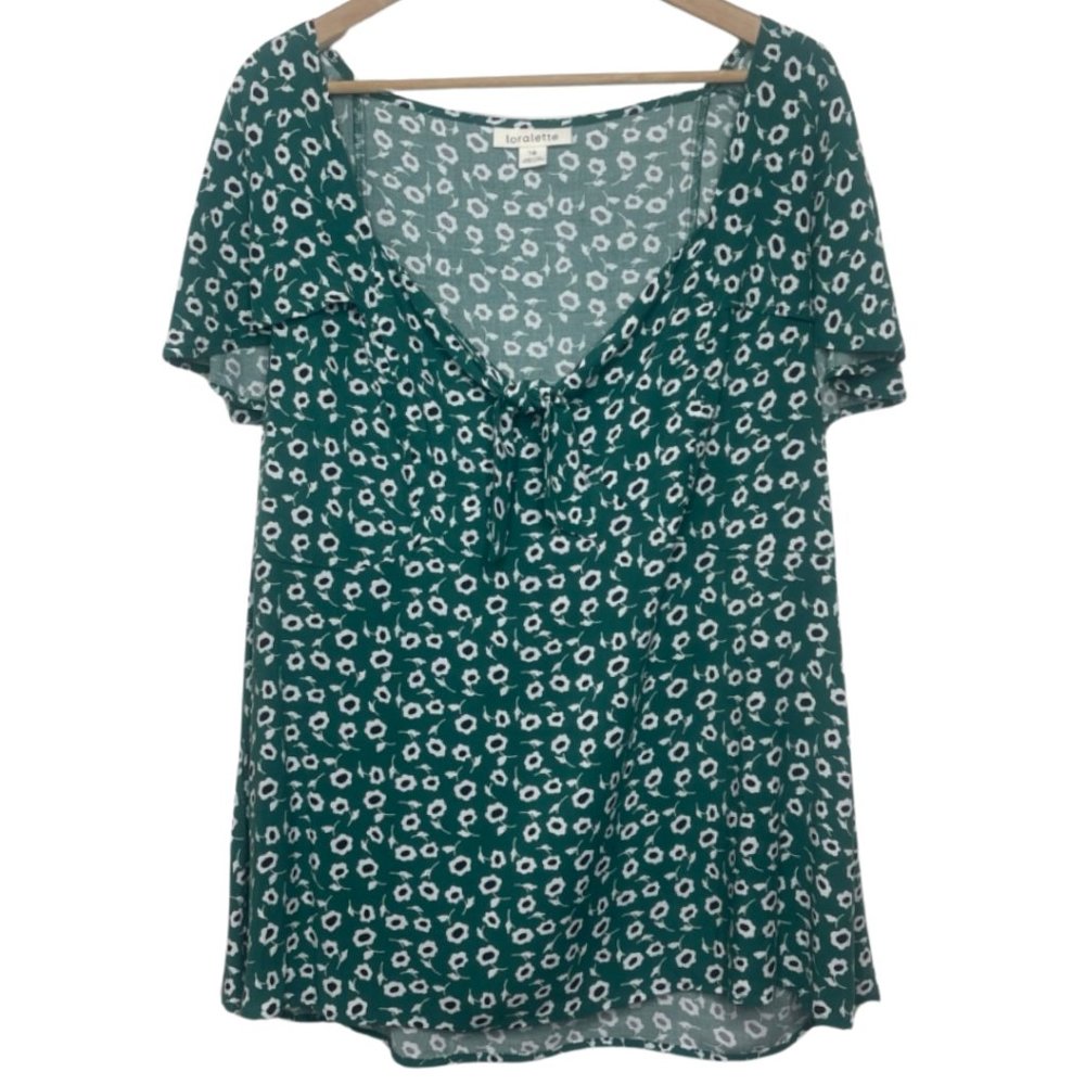 LORALETTE | Women's Flowy Green Cap Sleeve Floral Blouse | Size 18